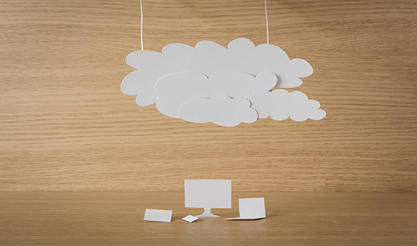 Paper cut of Cloud computing concept on wood
